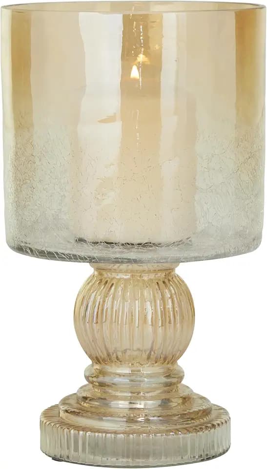 Deco 79 Glass Handmade Turned Style Pillar Hurricane Lamp with Faux Mercury Glass finish, 6" x 6" x 11", Brown
