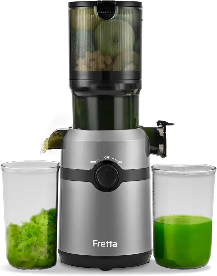 Cold Press Juicer Machines,Fretta Nifty Slow Masticating Juicer Machines with PCTG Material from the USA,Fit Whole Fruits & Vegetables-Easy to Clean,High Juice Yield,BPA Free,Platinum Gray