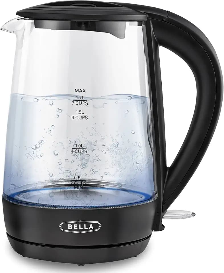 bella 1.7 Liter Glass Electric Kettle, Quickly Boil 7-cups of water, Black