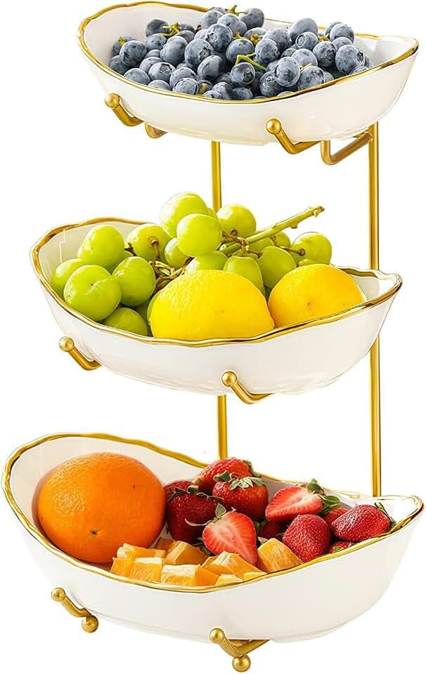 3 Tier Fruit Basket, Ceramic Fruit Bowl for Kitchen Counter 8