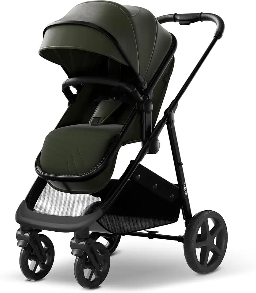 Mompush Wiz 2-in-1 Bassinet Stroller Reversible Seat, One-Hand Fold, Forest