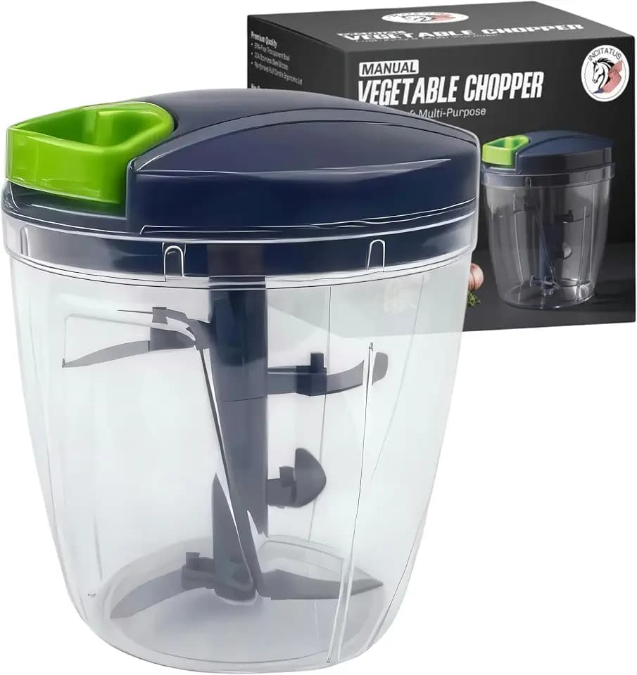 INCITATUS - Manual Garlic Chopper - Pull String Chopper - Manual Food Processor - Vegetable Cutter 30 fl oz - Pull Cord Onion - BPA Free Bowl & Stainless Steel Blades