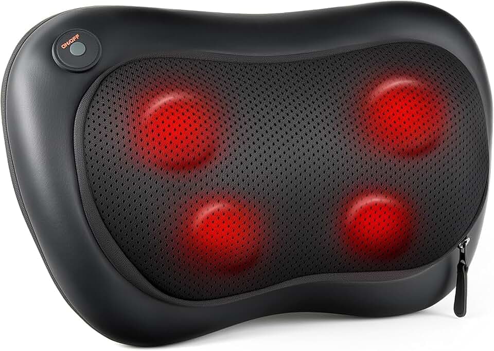 ALLJOY Massagekissen mit Wärmefunktion, Shiatsu Massagegerät für Nacken Schulter Rücken, Rückenmassagegerät mit 3D Rotierenden Massageköpfen, PU-Leder, Geschenk für Männer, Frauen