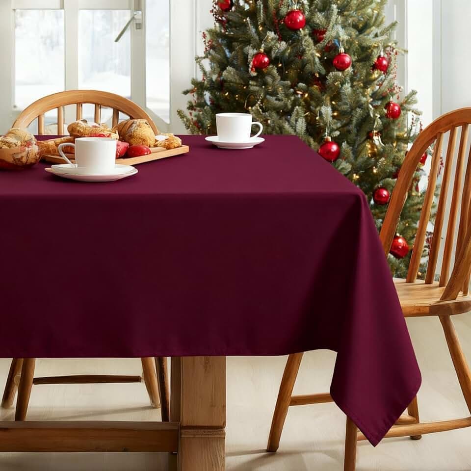 DWCN Square Christmas Tablecloth - 40 x 40 Inch - Waterproof Stain and Wrinkle Resistant Washable Table Cloth, Decorative Fabric Table Cover for Kitchen Dining Room Party and Outdoor Use, Burgundy
