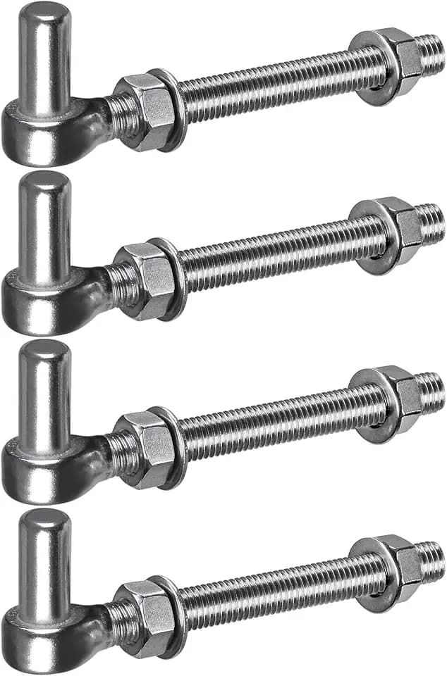 Insaga M16x 6'' J-Bolt Gate Hinge, 304 Stainless Steel J-Bolt Post Hinge for Farm Gate, 5/8" Male Pin J-Bolt Hinge for Chain Link Fence Gate, Gate Hinges for Metal Gates (4Pcs)