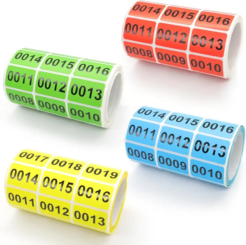 4 Rolls 1-1000 Inventory Numbered Stickers, 30 x 20 mm Self-Adhesive Consecutively Number Labels (Yellow Red Blue Green)