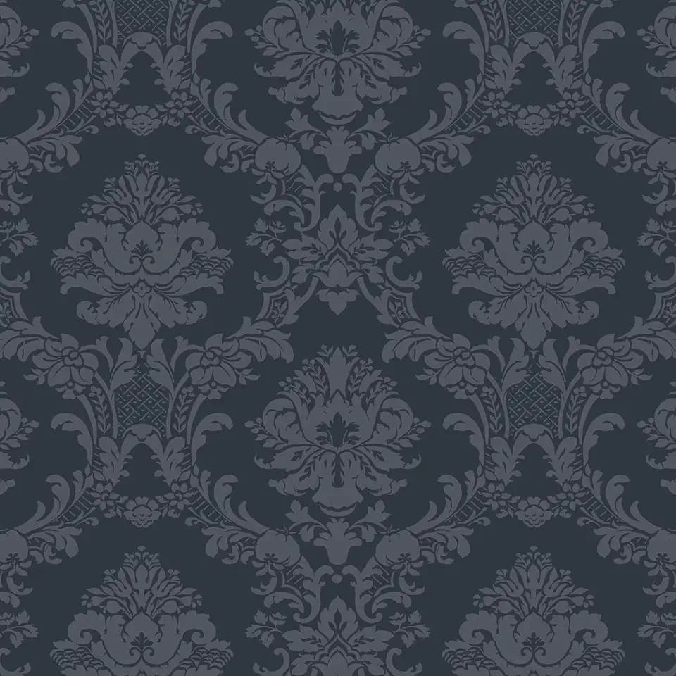 Damask Wallpaper in Navy, Blue