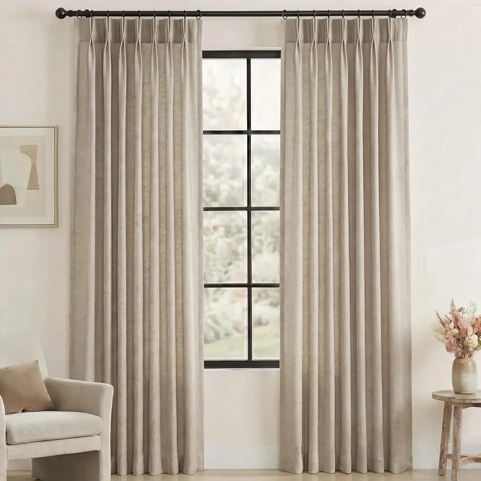 Pinch Pleated Faux Linen Curtains 108" Taupe Light Filtering Drapes