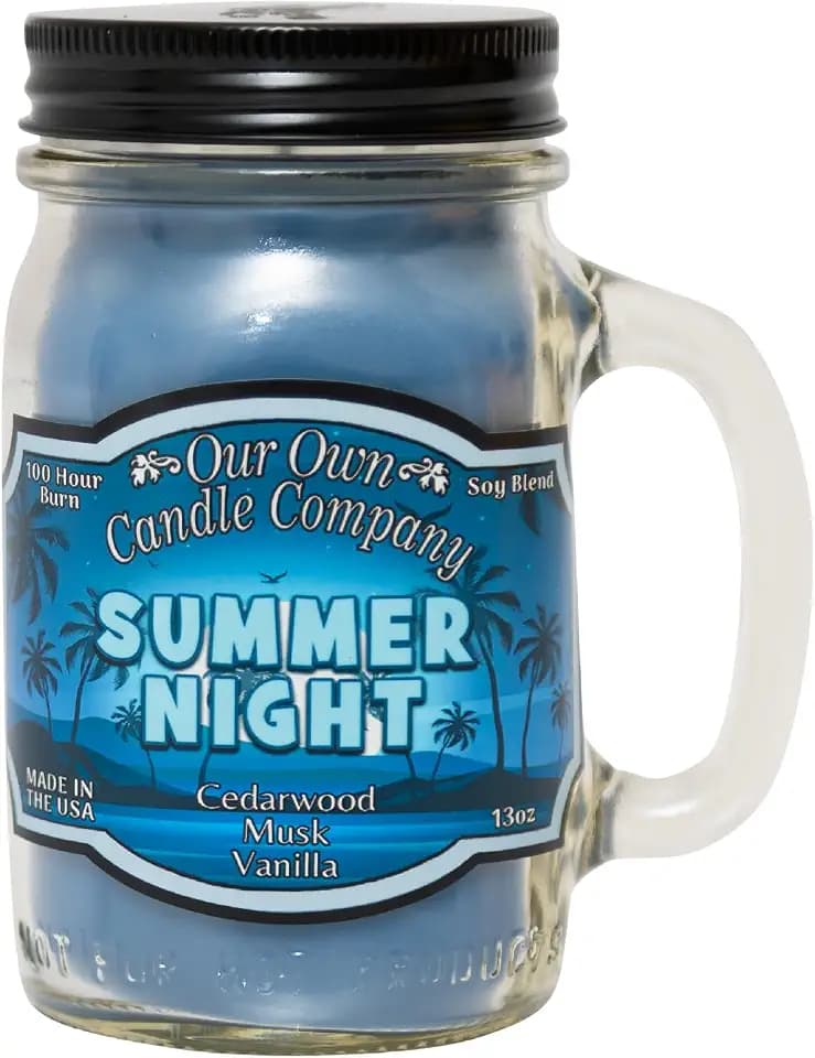 Summer Night Mason Jar Candle, Our Own Candle Company, 100 Hour Burn, 13 oz