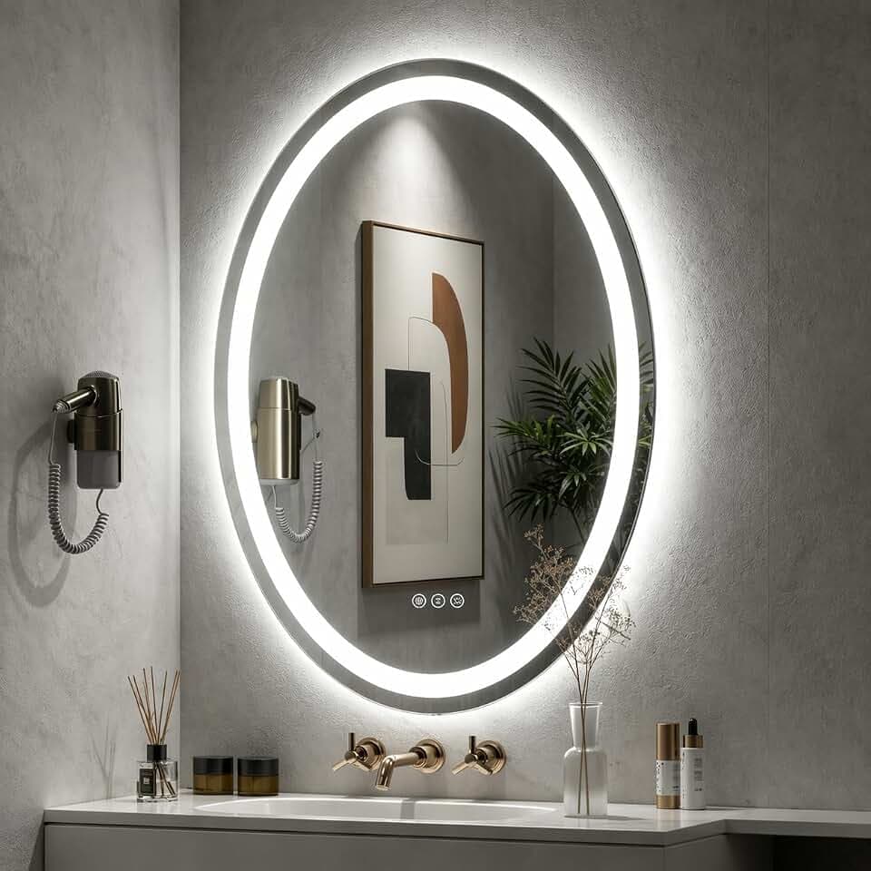 SMIROR 28x36 Oval LED Bathroom Mirror, Lighted Vanity Mirror for Wall, Anti-Fog, Shatter-Proof, Dimmable, Memory, 3 Colors (Front Lights + Backlit)