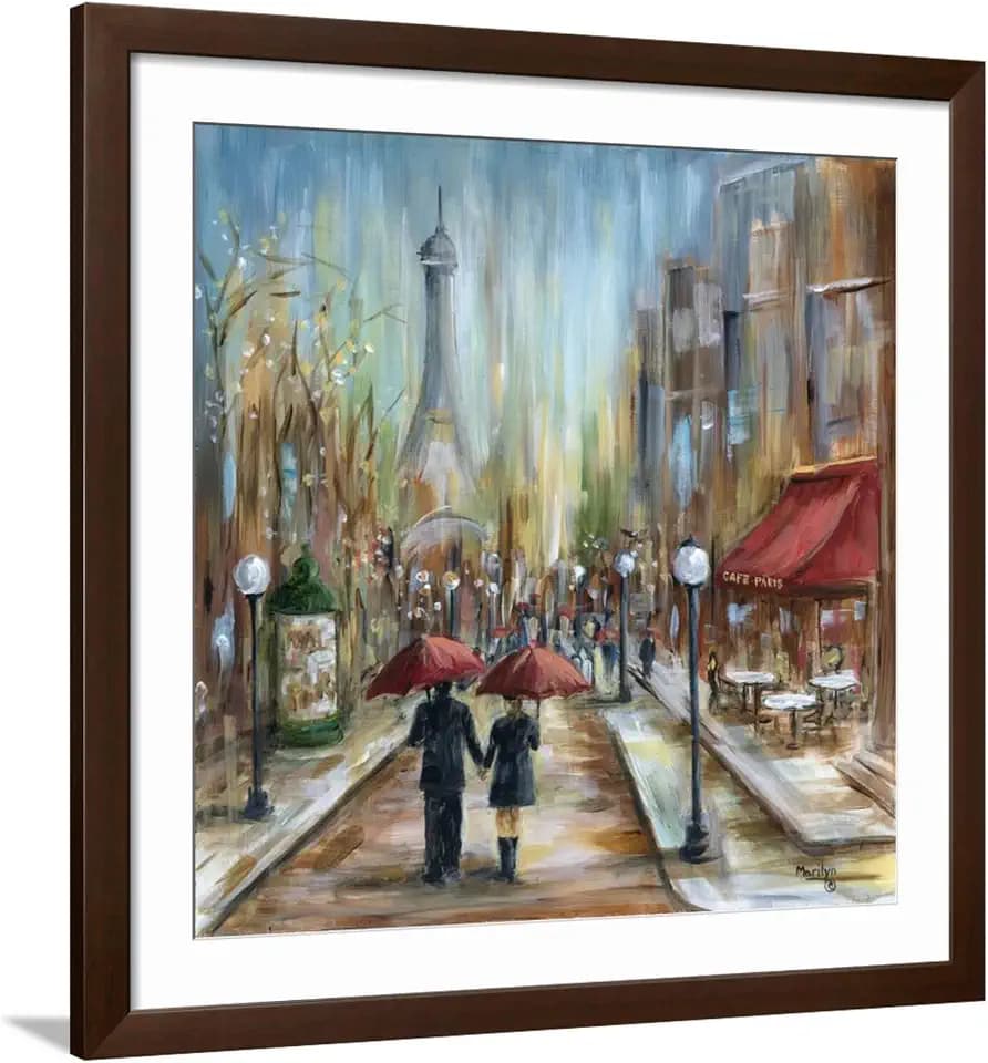 ART.COM Wall Art Print Paris Lovers III on Brown Frame by Marilyn Dunlap, 38" x 38"