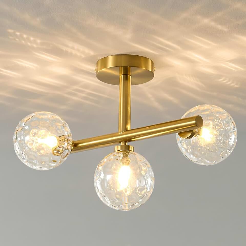 Globe Glass Flush Ceiling Light Fixture with Hammered Clear Shade