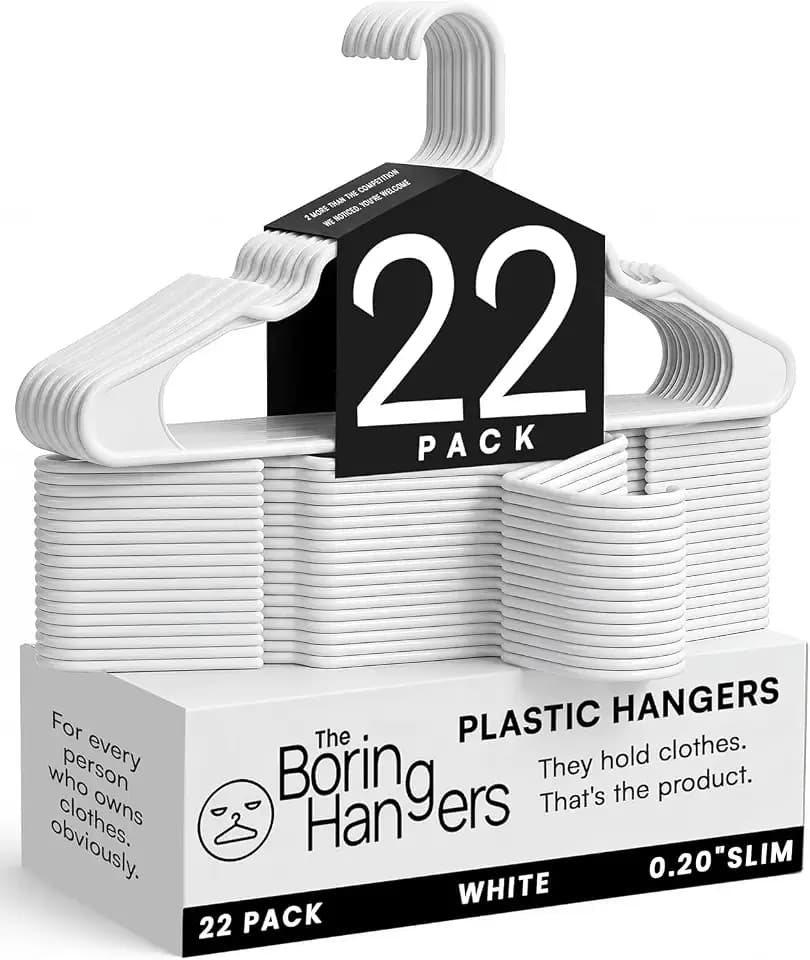 White Plastic Hangers 22 Pack - 10 lb Heavy Duty Clothes Hangers for Closet - Apartment Essentials Dorm Room Hangers - 0.20" Slim & Space Saving White Coat Hangers for Closet