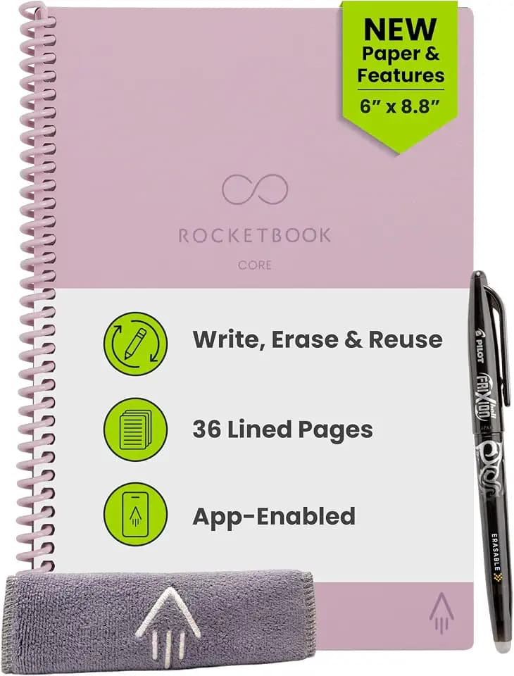 Rocketbook Core Reusable Smart Notebook, Executive Size 6x8.8, Pink