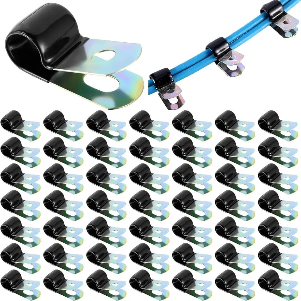Tandefio 50 Pack Vinyl Coated Cable Clamps, 50pcs, 3/8 Inch,10mm