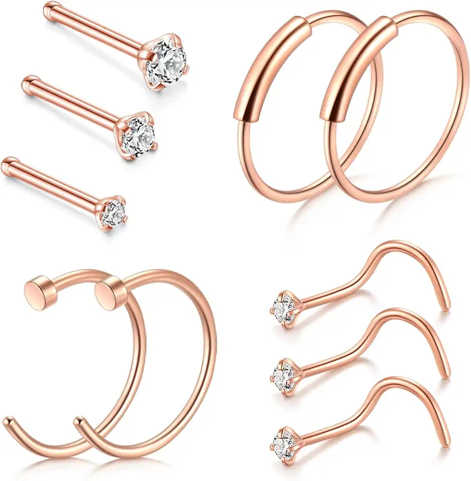 D.Bella Nose Ring Hoop, 22G 8mm Nose Rings Studs Piercings Hoop Jewelry Stainless Steel 1.5mm 2mm 2.5mm