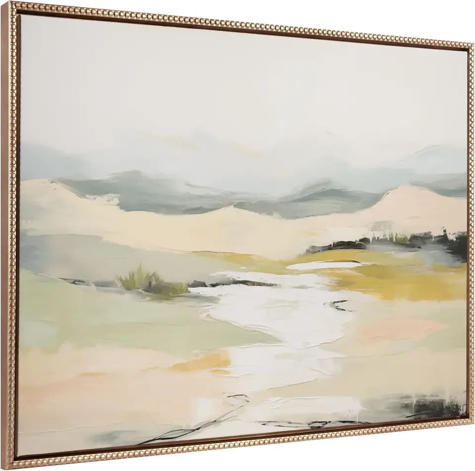 Kate and Laurel Sylvie Beaded Tranquil Landscape Vintage Framed Canvas Wall Art by Amy Lighthall, 31.5x41.5 Gold, Abstract Nature Painting Art for Wal