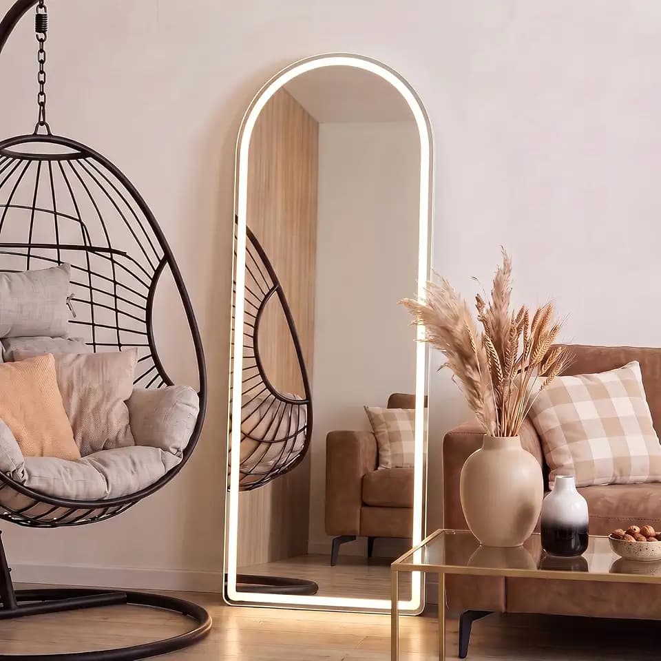 16"x60" Arched Full Length Mirror with Lights, Standing Mirror