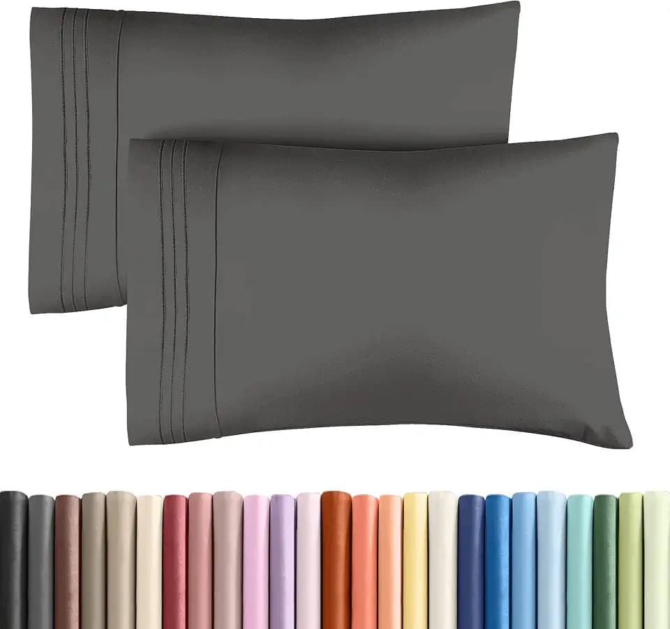 King Pillow Cases Set of 2 - Ultra Soft Cozy Pillowcase Covers - Charcoal