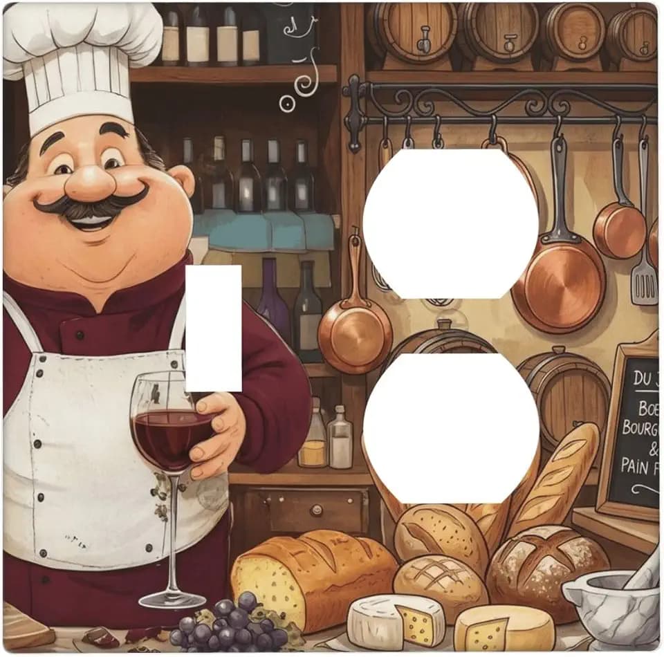 Vintage Fat Chef 2 Gang Combination 1 Toggle/1 Duplex Light Switch Cover Decorative Pearl White Gfci Wall Plate Electrical Receptacle Switch Plate Cover Faceplate