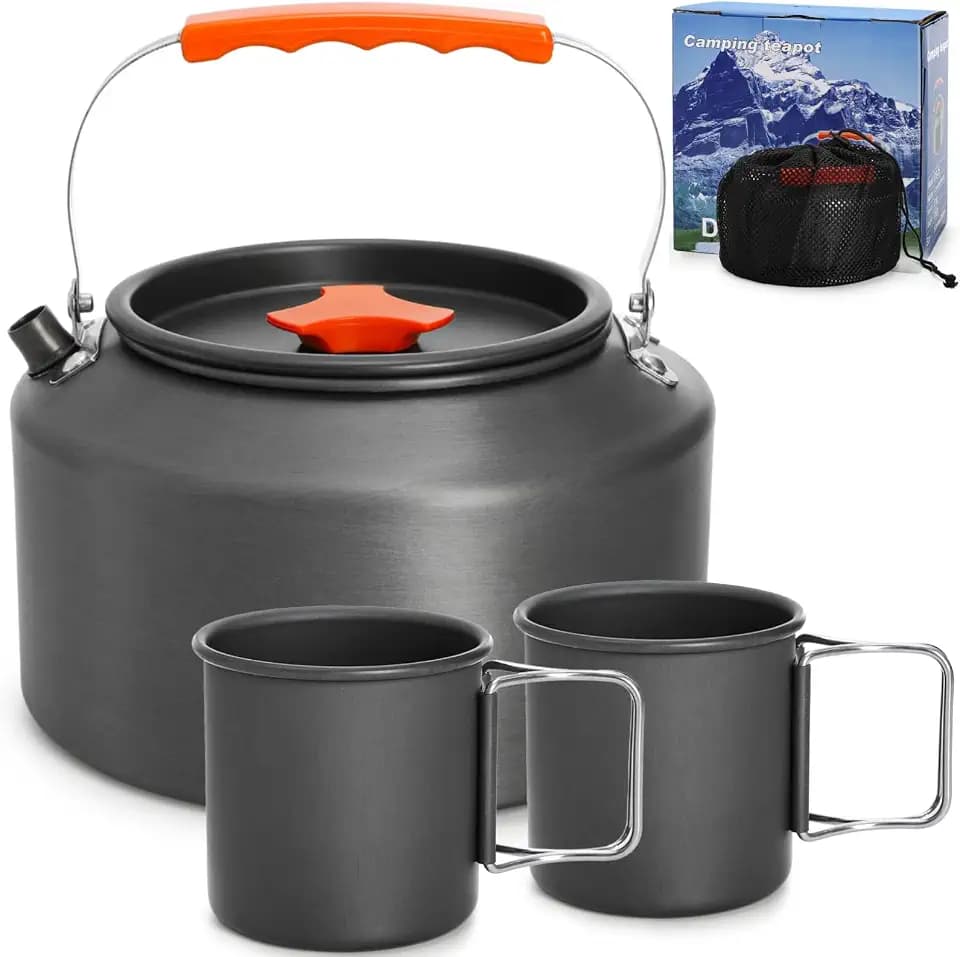 3 Pieces Camping Kettle, 2.5L Portable Camp Water Boiler with 2 Cups