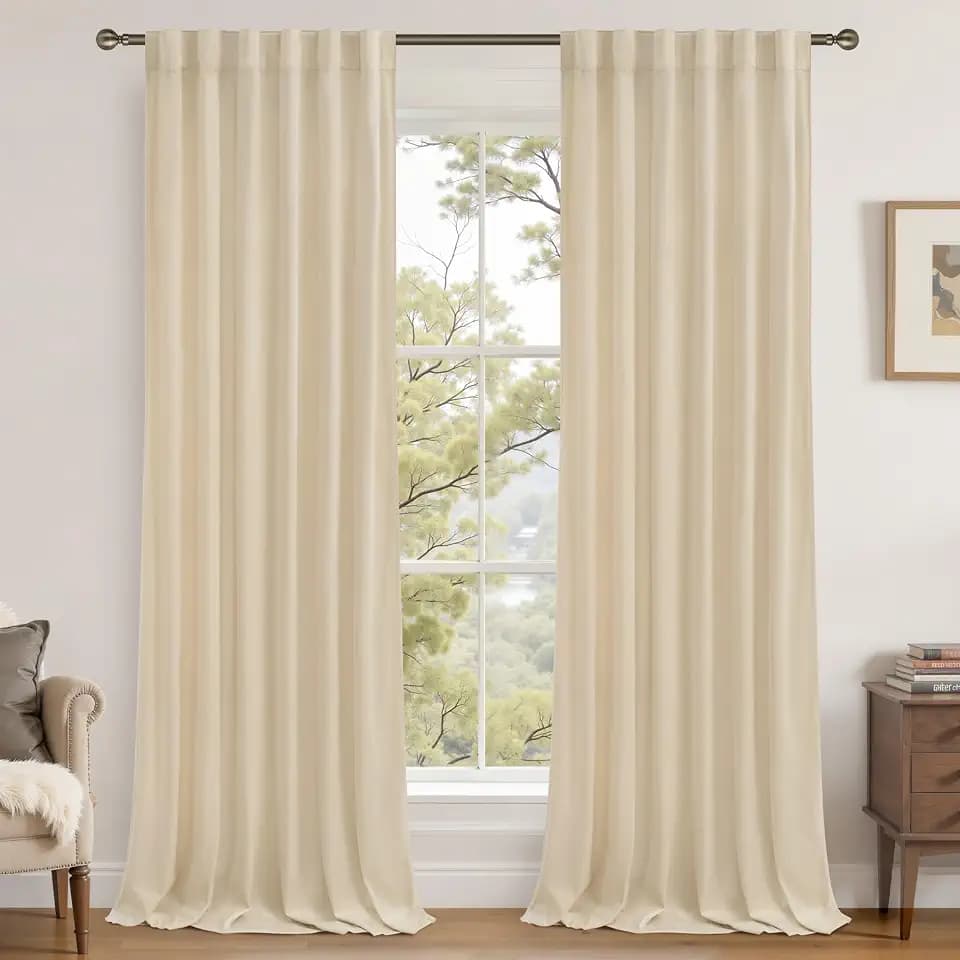 LAMIT Elegant Beige Velvet Curtains 102 Inch for Living Room, 2 Panels