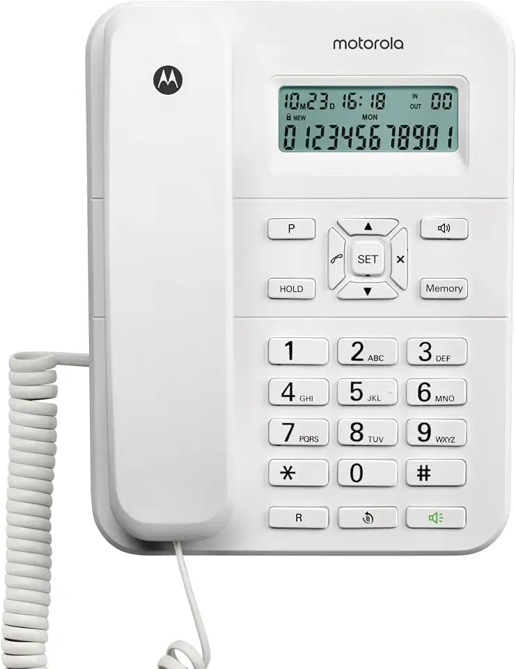 Motorola Voice – CT202 Schnurgebundenes Telefon, 10 Speichertasten, Freisprecheinrichtung, Wartemusik, Anrufer-ID, Wahlwiederholung der letzten Nummer – Weiß