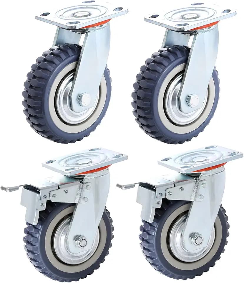 Chrov 6 Inch Heavy Duty Plate Casters Wheels Set of 4 Swivel Casters with Ball Bearing 1322lbs Capacity Smooth Silent 360 Degree Rotation (2 with Brake Lock, 2 Without Brake) PU Material