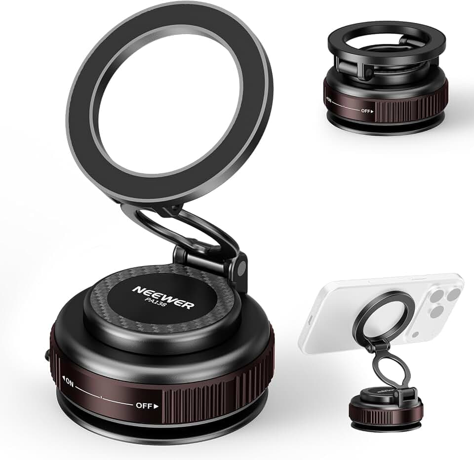 NEEWER Handyhalterung, 360° Verstellbarer Magnet Vakuum Saugnapf Phone Holder kompatibel mit MagSafe iPhone, Schnellverschluss für Auto POV Armaturenbrett Windschutzscheibe Gym Videoaufnahmen, PA138