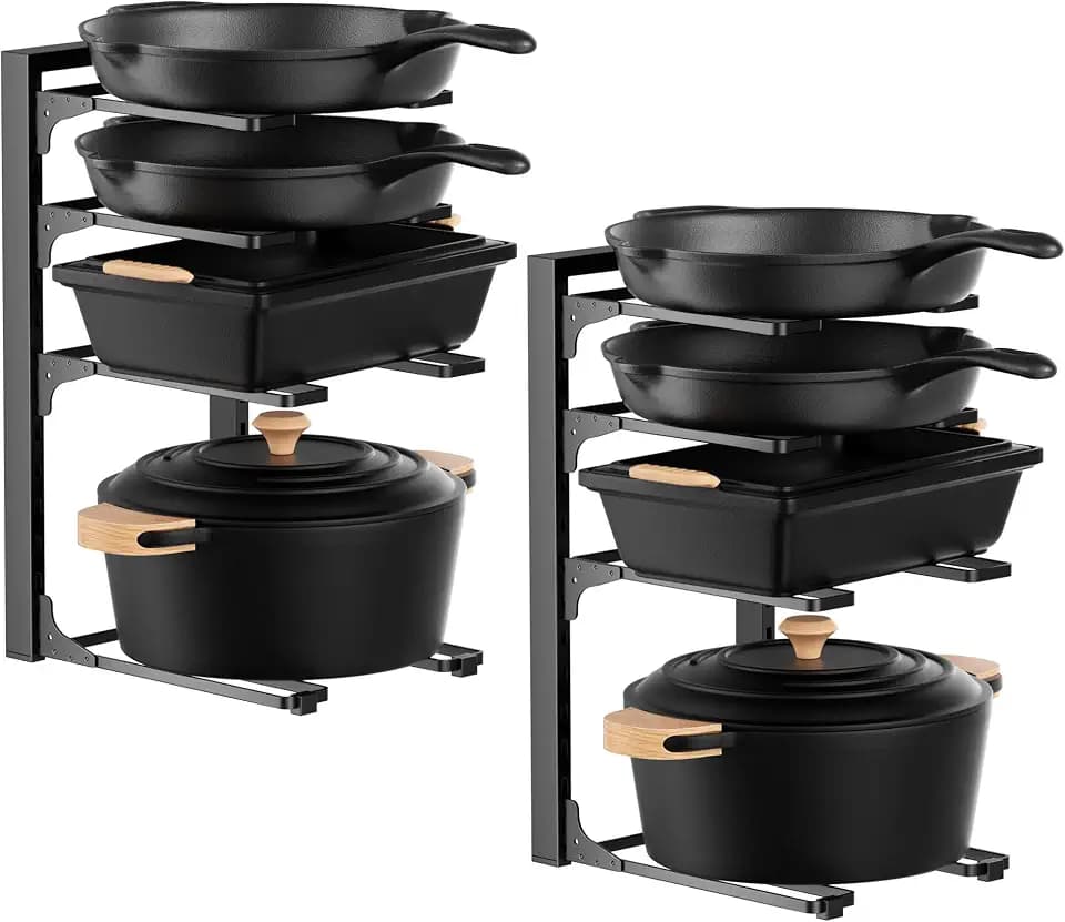 MUDEELA Pot and Pan Organizer Under Cabinet 15.75", 4-Tier Pot Rack, 2 Pack