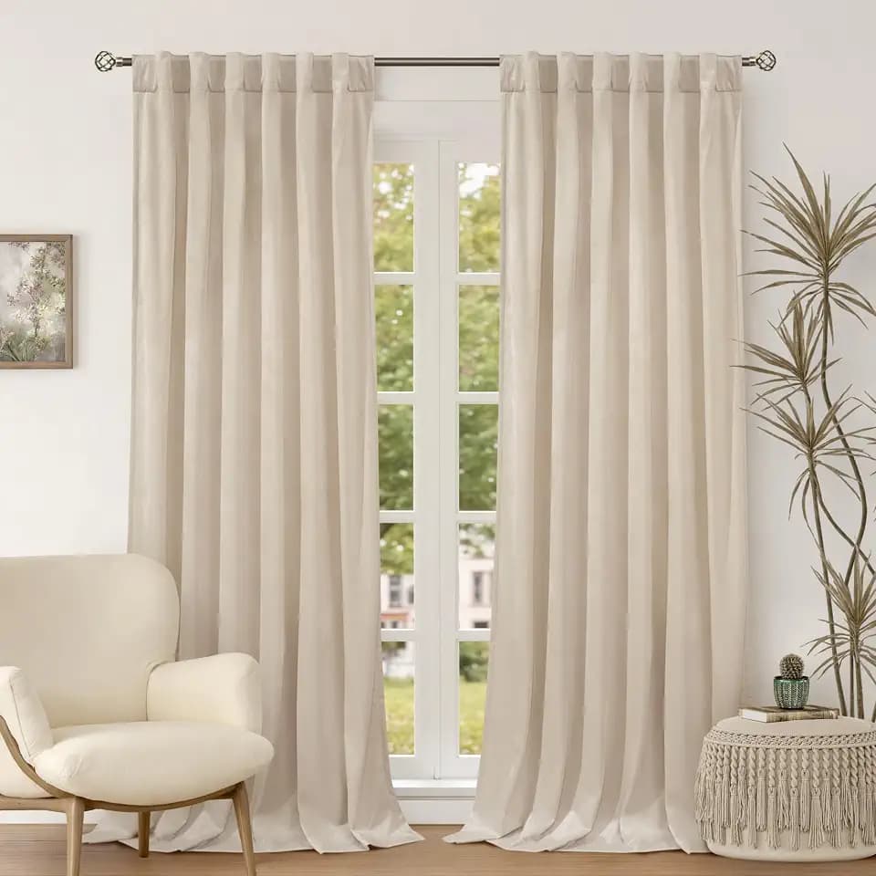 BGment Cream Beige Velvet Curtains 108 Inch for Bedroom, Thick Thermal Insulated Room Darkening Curtains Noise Reduce Back Tab and Rod Pocket Window Panels for Living Room, 2 Panels, 52 x 108 Inch