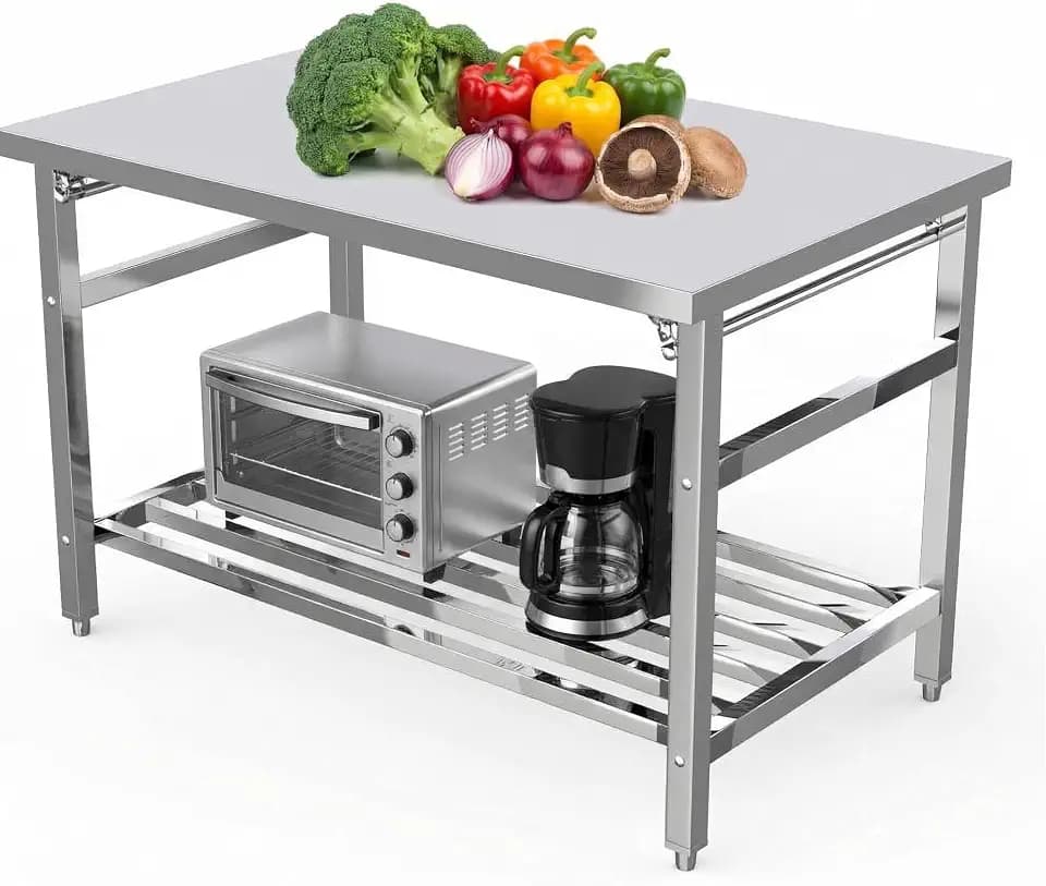 Stainless Steel Folding Table,48x30in NSF Commercial Prep Table with Adjustable Undershelf, Easy Assembly for Kitchen Restaurant Home,500lbs Capacity