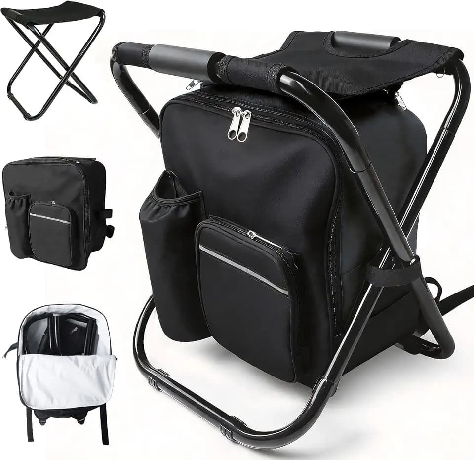 Folding Stool Backpack Cooler, Camping Fishing Chair for Beach, Travel