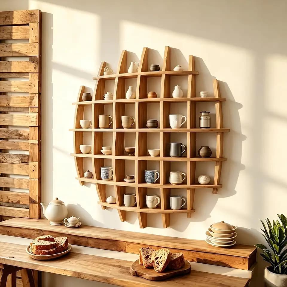 Oversized Hanging Coffee Mug Display Rack Wooden Tea Cup Holder 47.2"x47.2"