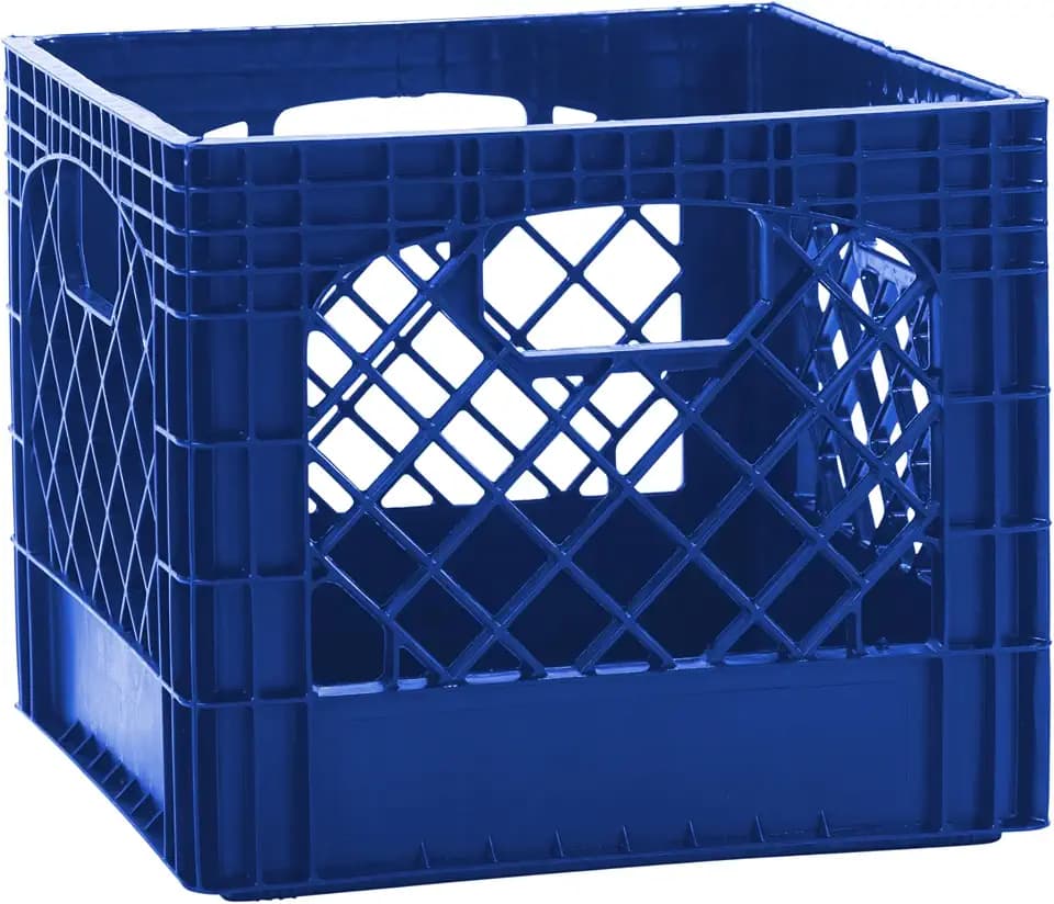 Plastic 16-Quart Cube Milk Crate Stackable Storage - Blue, 15700-BL