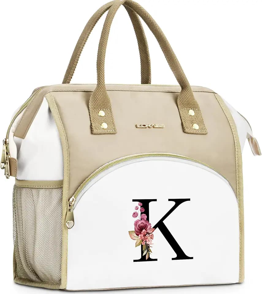 Initial Insulated Lunch Bag Women, Reusable Cooler Lunch Box, Letter K