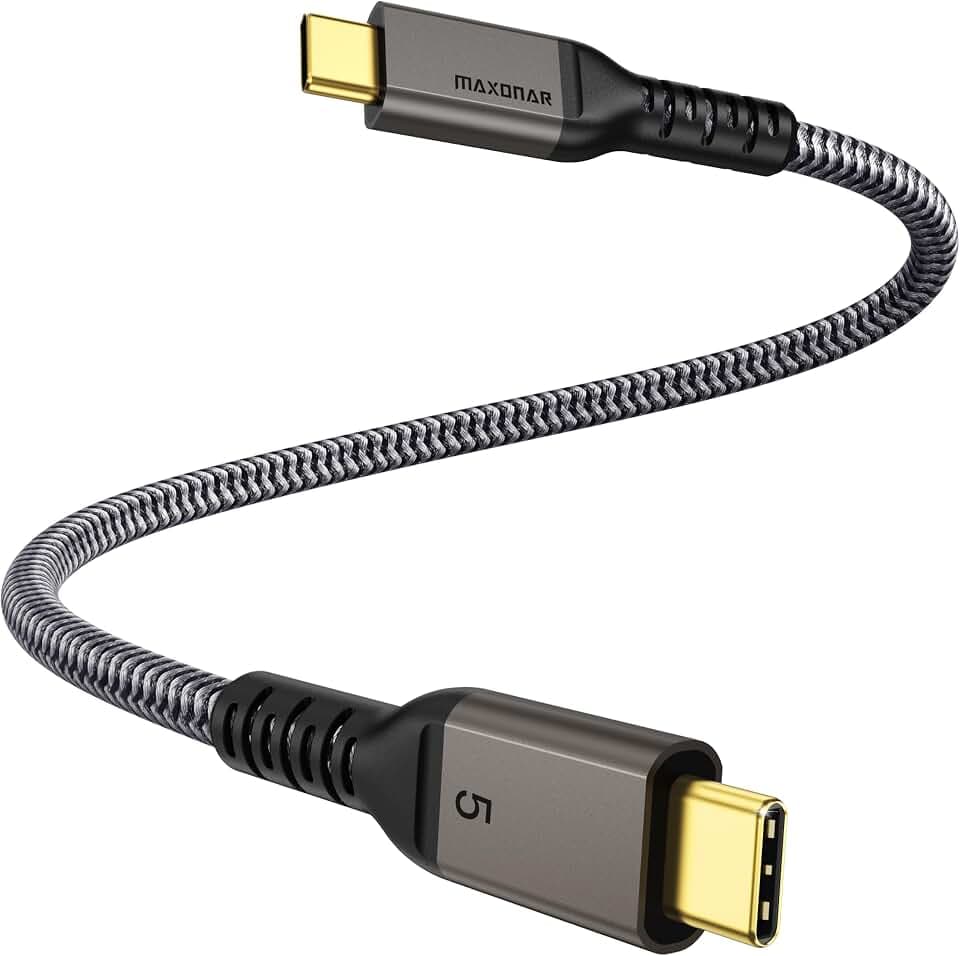 Maxonar Thunderbolt 5 Kabel 3.3ft/1m 80Gbps, bis zu 120Gbps Bandbreitenerhöhung für 16K/Dual 8K und 240W Aufladung, kompatibel mit Thunderbolt 4/3, MacBook M4 Pro, USB4 und weiteren USB C-Geräten