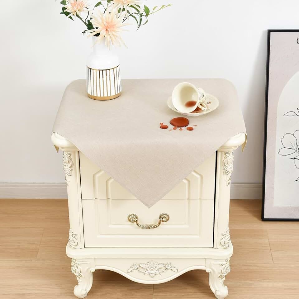 Wolkemer Small Square Tablecloth 24 x 24 Inches Faux Linen Water Resistant