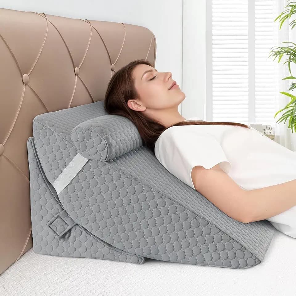 Bettkeilkissen, 3-in-1 erhöhtes Dreieckskissen mit Kopfstütze, 33 cm, verstellbares Neigungskissen zur Linderung von Säurereflux, nach Operationen, Rückenstütze, Schnarchen & Schlafen, weicher