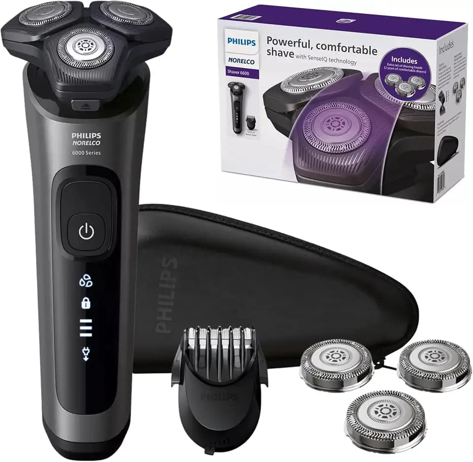 Philips Electric Shavers for Men, Rechargeable Wet/Dry Electric Shaver with SenseIQ Technology, Cordless Electric Razors for Men with Pop-up Trimmer, Travel Case
