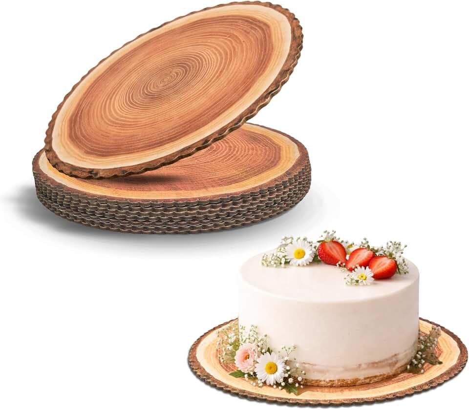 Cake boards 12in, set-8 Cake drum waterproof, Natural Rustic style, Cake drums, display board, wooden cardboard cake rounds holder, Rustic cake Try, Cardboard rounds, For cakes/cupcakes/wedding cakes