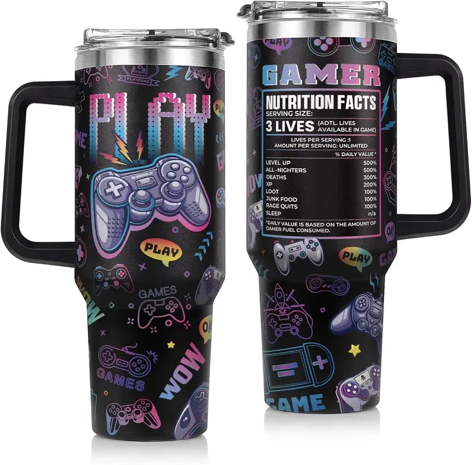 Shqiueos Gamer Gifts for Men Teen Boys 40oz Tumbler with Handle Straw Lid