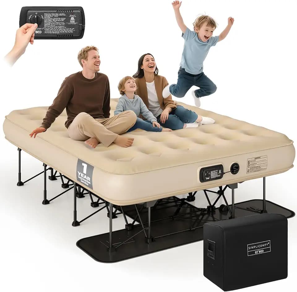 Simpli Comfy Queen EZ Bed Self-Inflating Air Mattress with Built-in Frame