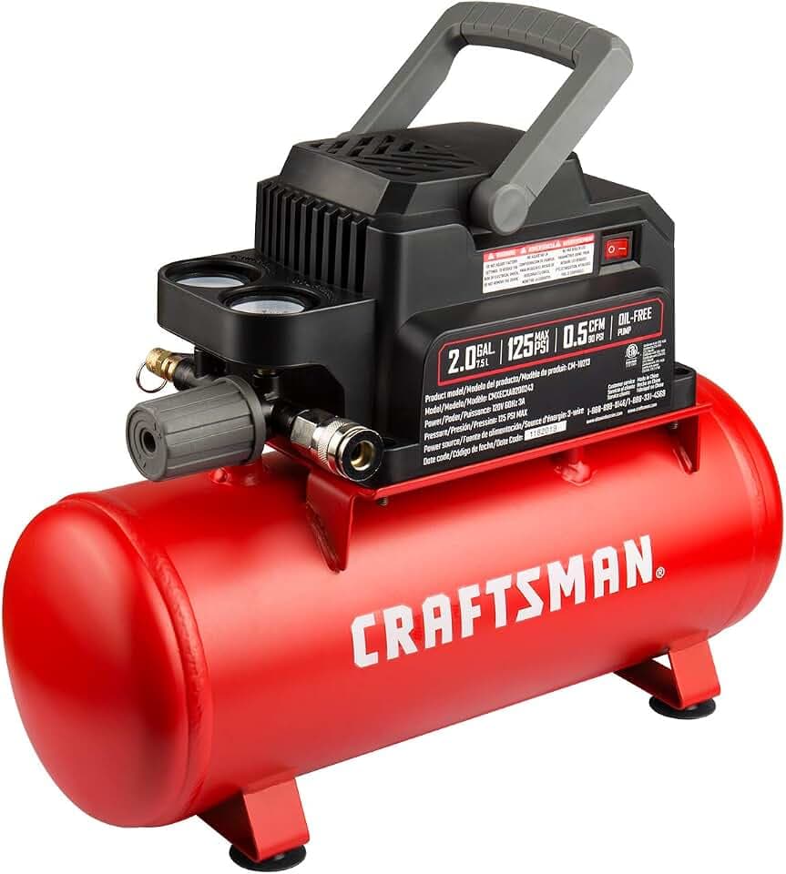 Craftsman 2 Gallon Portable Air Compressor, Oil-Free 125 PSI Hot Dog