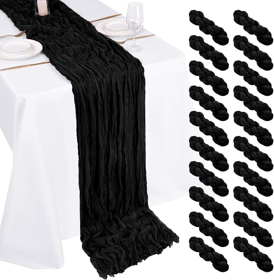 20 Pack Cheesecloth Table Runner - 17x108 Inch Black Boho Gauze Cheese Cloth Table Runners for Baby Bridal Shower Decoration Wedding Party Summer Garden Farmhouse