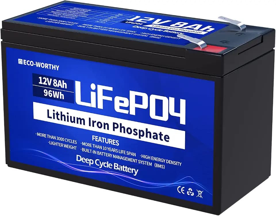 ECO-Worthy 8 Ah, 12 V, wiederaufladbarer Lithium-Akku, 3000 Mal tiefer Zyklus, Solarenergie, Windkraftanlage