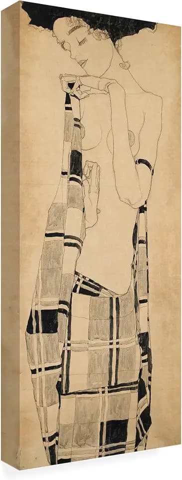 Wrapped Canvas Wall Art - Egon Schiele 'Girl Standing' Wall Art for Living Room, Bedroom, or Office Décor - 8x19