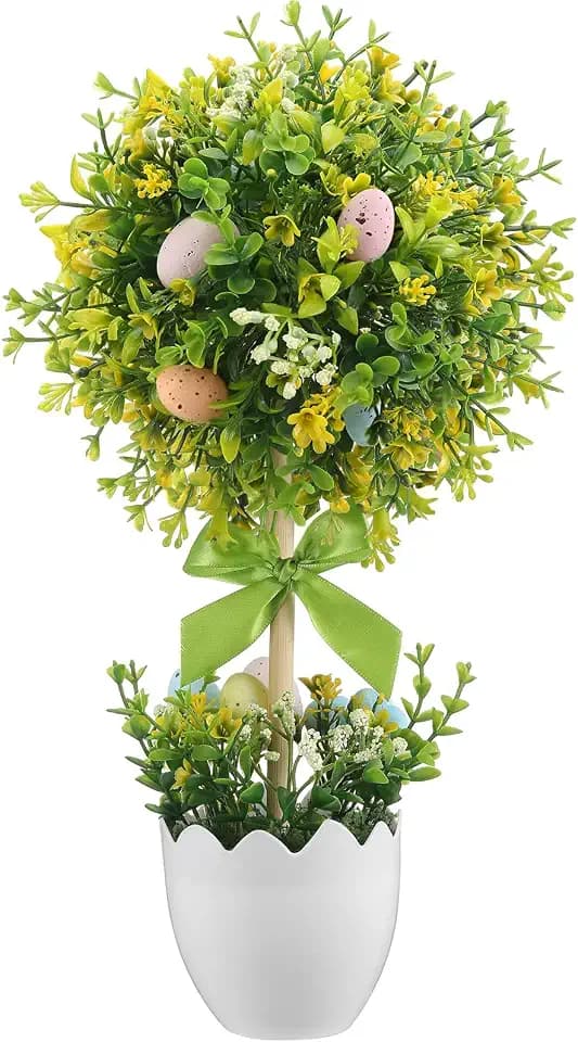 Suncalla 15.79 Inch Easter Eggs Table Tree Decor Easter Artificial Tree Tabletop with Colorful Eggs Spring Table Centerpiece Decoration Tiered Tray Decor for Indoor Living Room Bedroom