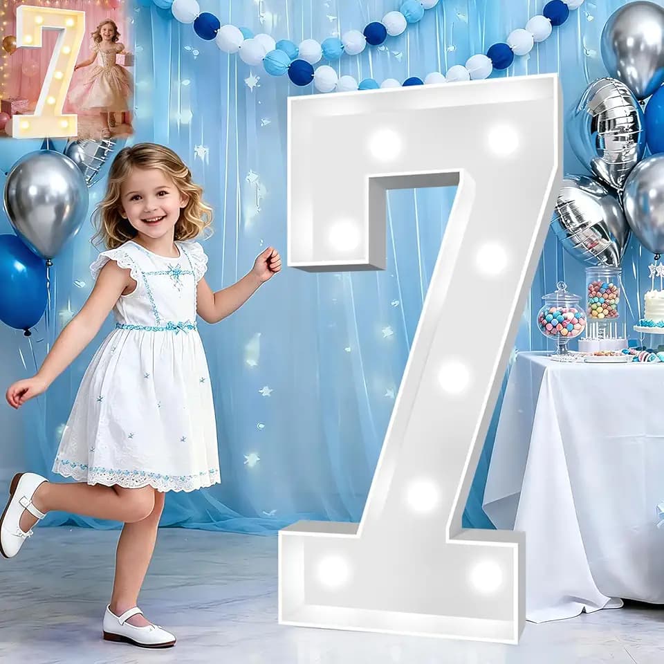Pooqla 3 FT Marquee Numbers, Light Up Number 7 7th Birthday Decorations