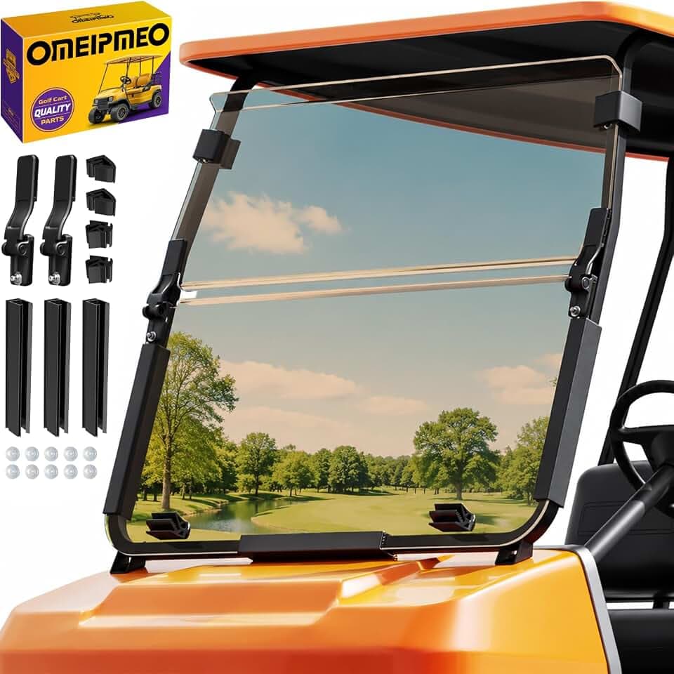 Golf Cart Windshield for Club Car DS 2000-UP Gas & Electric Models, Fits Tapered Front Struts Only, Foldable Club Car DS Windshield with Heavy Duty Hinges, Anti-UV&Impact Resistant (Tinted)